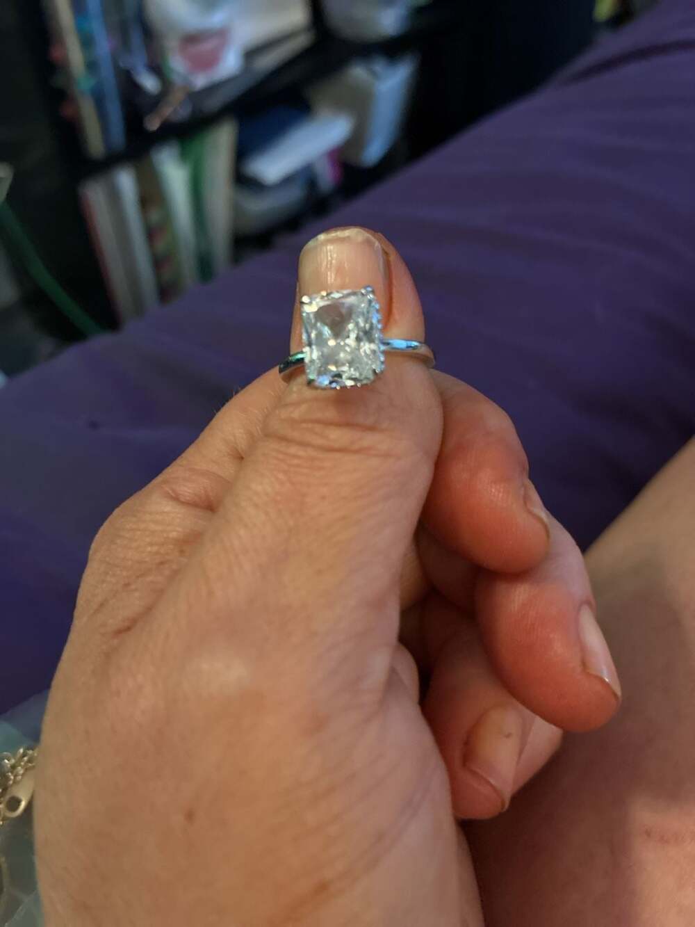 Radiant Cut Solitaire Engagement Ring with Hidden Halo